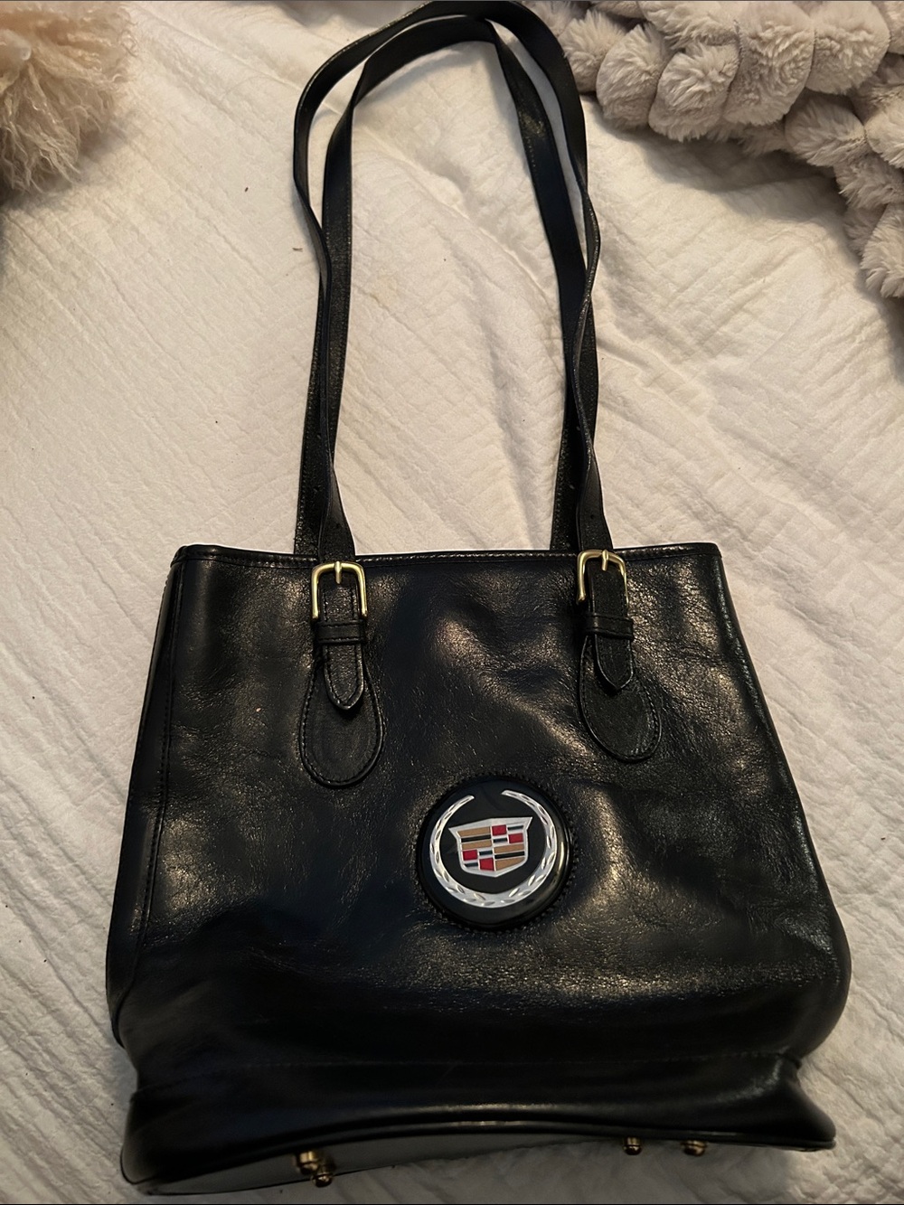 Cadillac  pocket book Emblem Black Leather Tote Bag